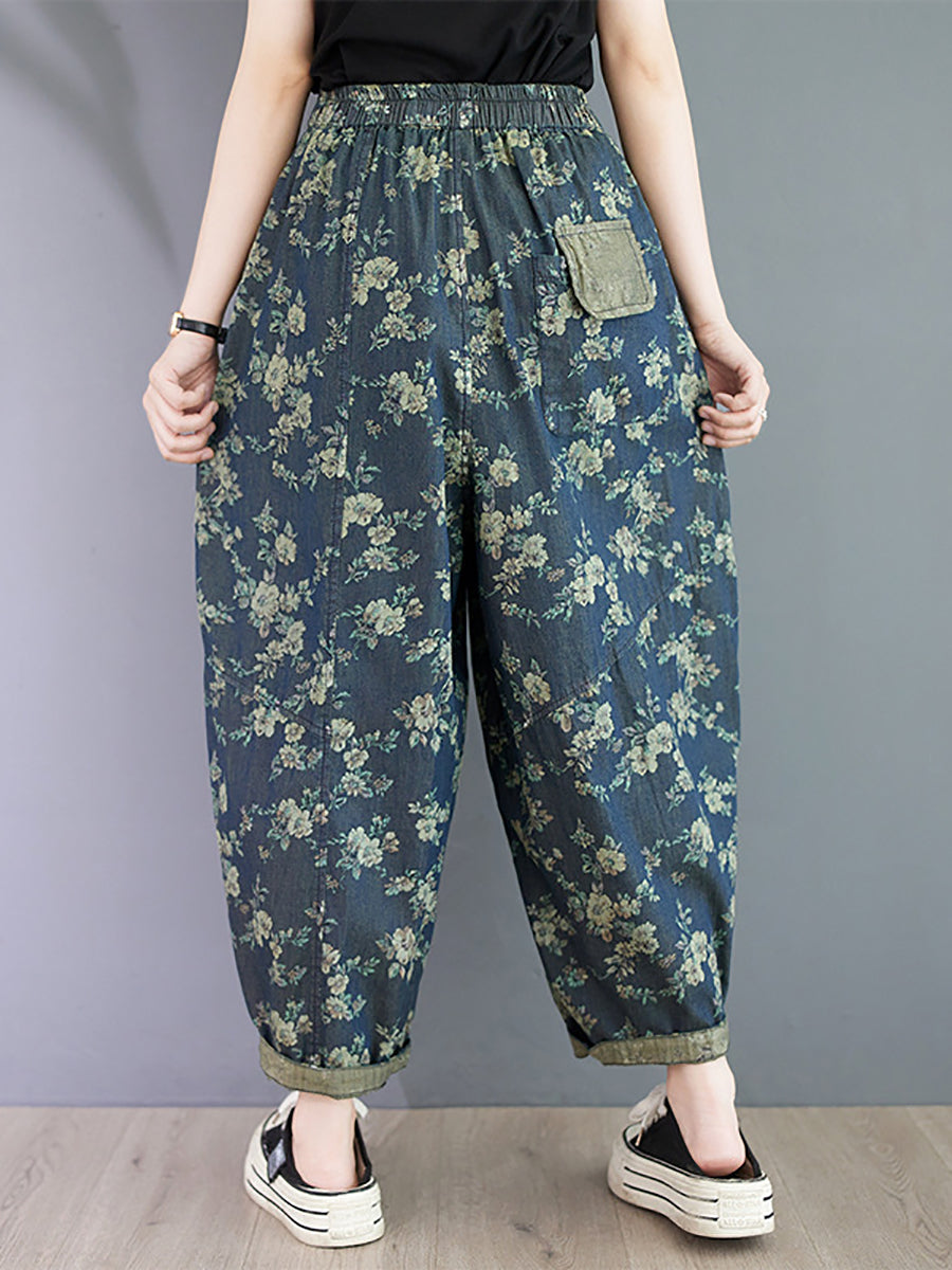 Women Summer Vintage Floral Spliced Harem Pants OO1023