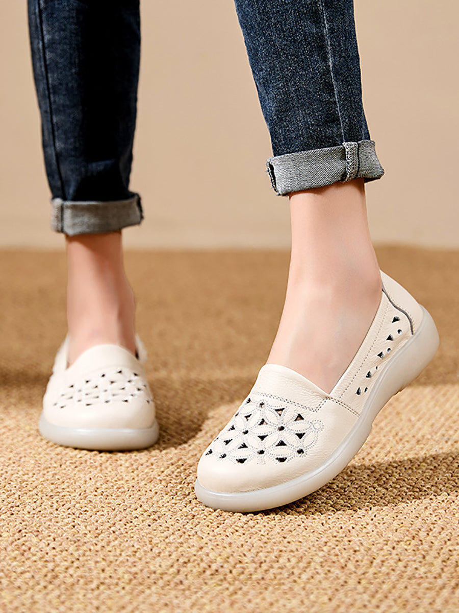 Heel Flower Leather Women Mid Shoes Soft Summer