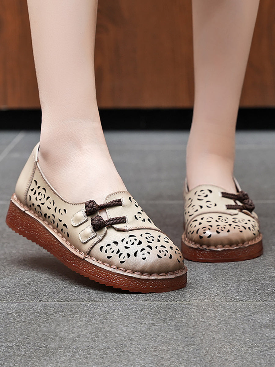 Women Hollow Low Shoes Heel Out Summer Ethnic