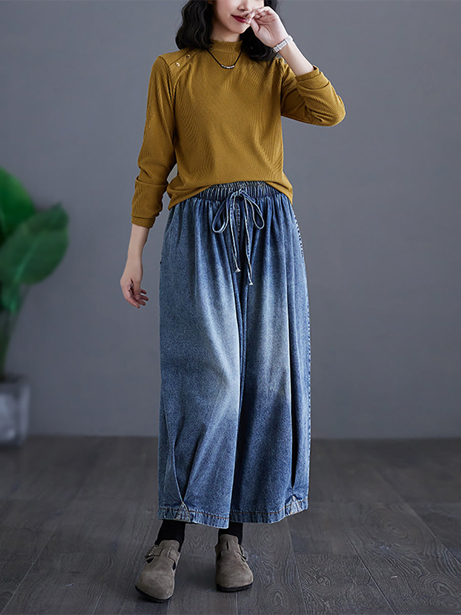 Women Summer Casual Washed Wide-leg Denim Pants CO1020