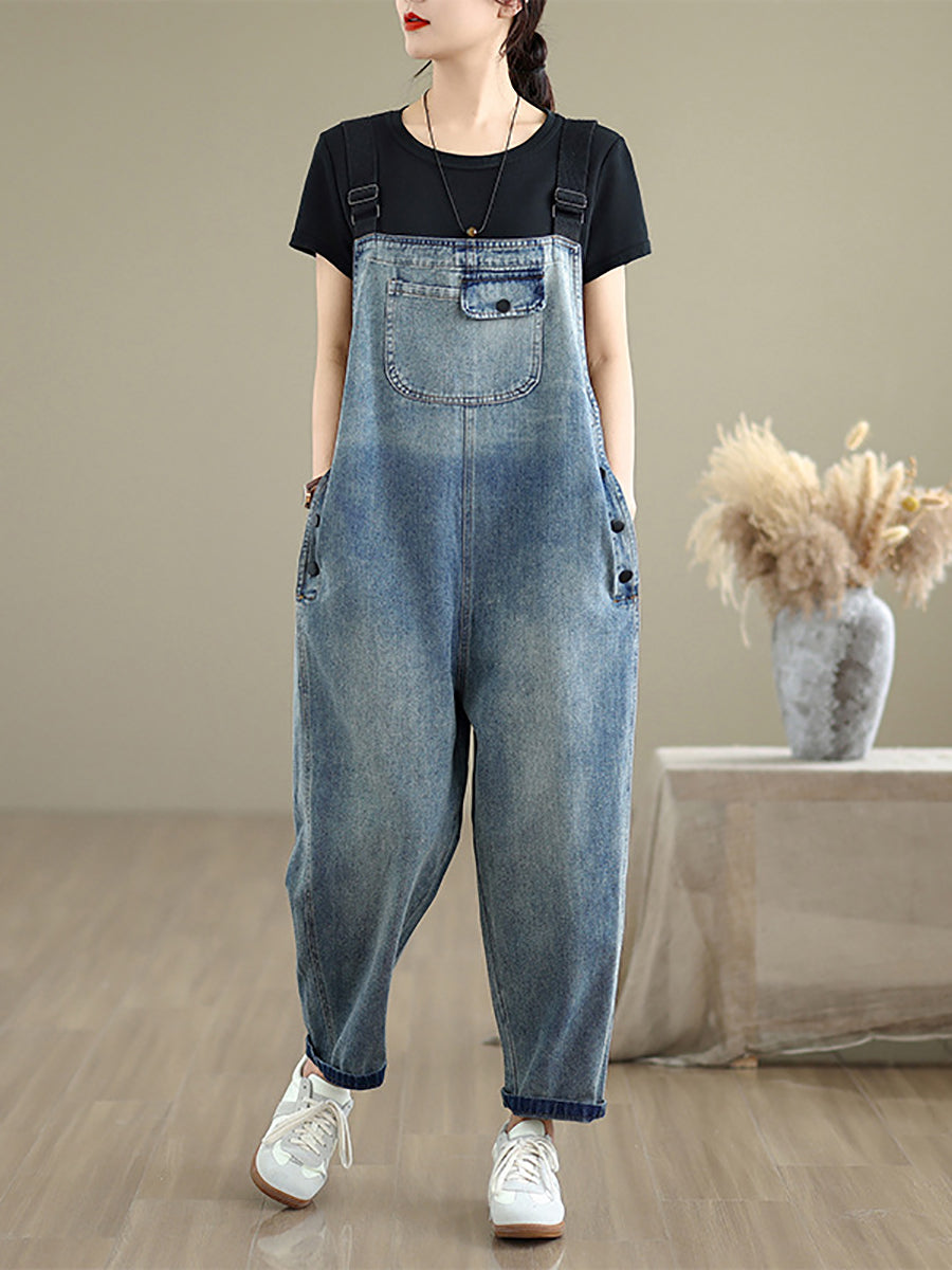 Pure Casual Denim Color Loose Women Jumpsuits Summer