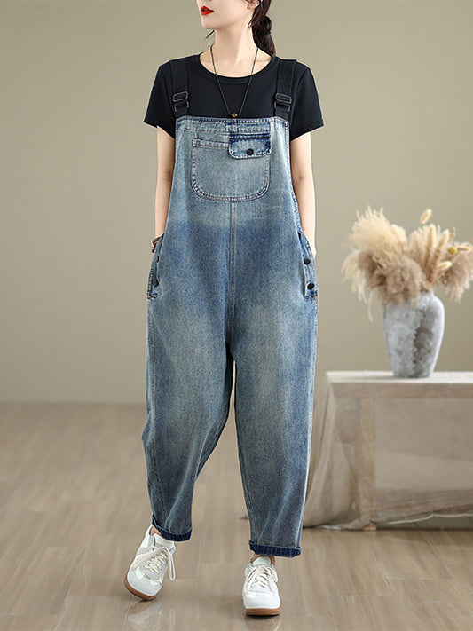 Pure Casual Denim Color Loose Women Jumpsuits Summer