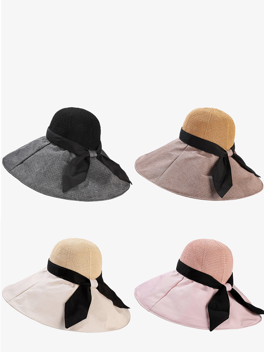 Women Summer Travel Large Brim Sunproof Spliced Hat QW1036