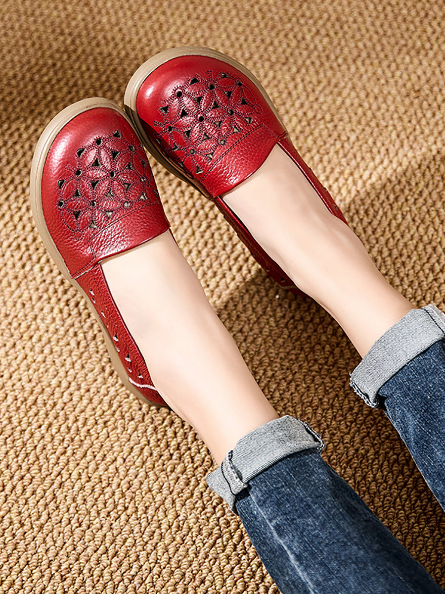 Heel Flower Leather Women Mid Shoes Soft Summer