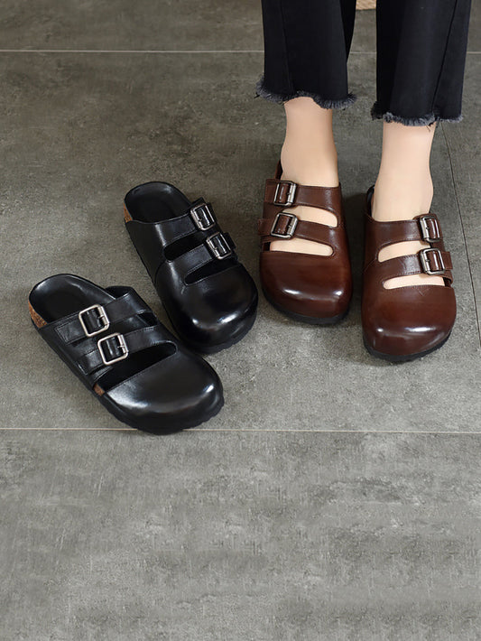 Women Summer Solid Leather Flat Birkenstock Slippers UI1024