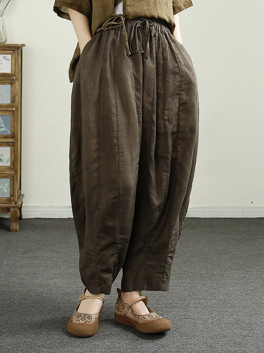 Women Summer Retro Spliced Harem Linen Pants CX010