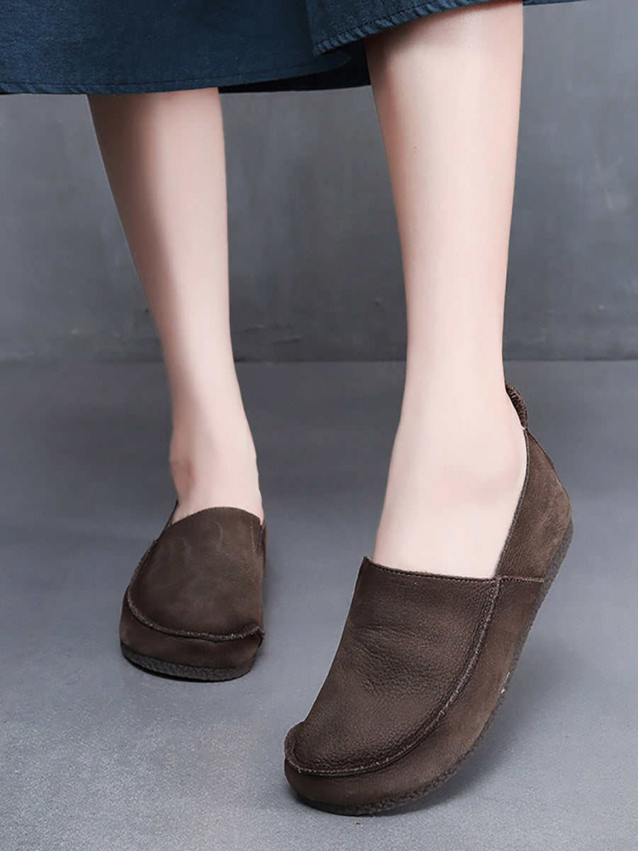 Leather Solid Women Shoes Summer Falt Retro