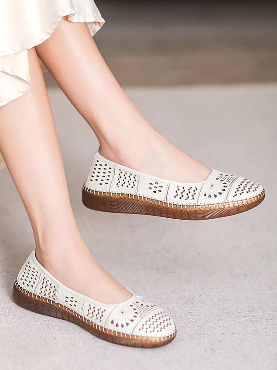 Women Summer Vintage Leather Spliced Cutout Shoes ZZ1003