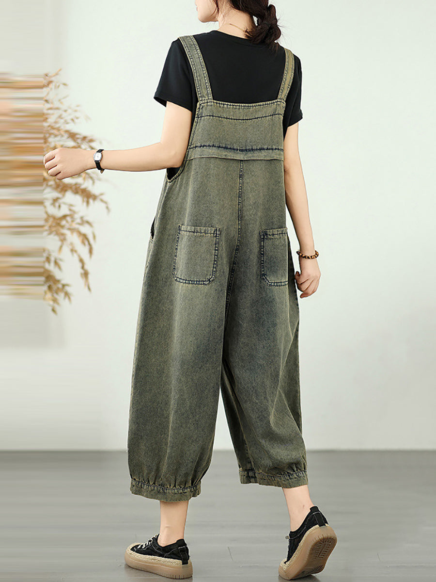 Women Flower Denim Summer Embroidery Jumpsuits Long