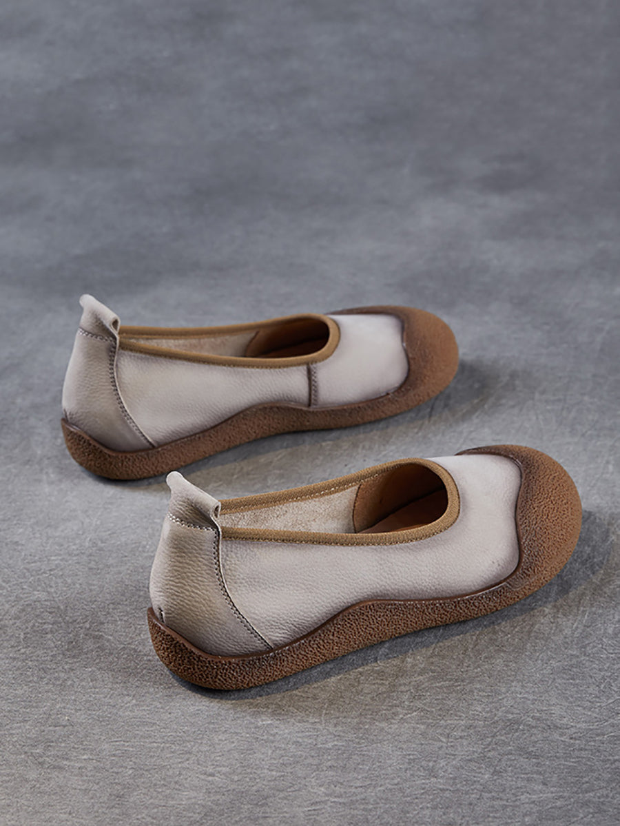 Colorblock Shoes Women Flat Genuine Summer Leather