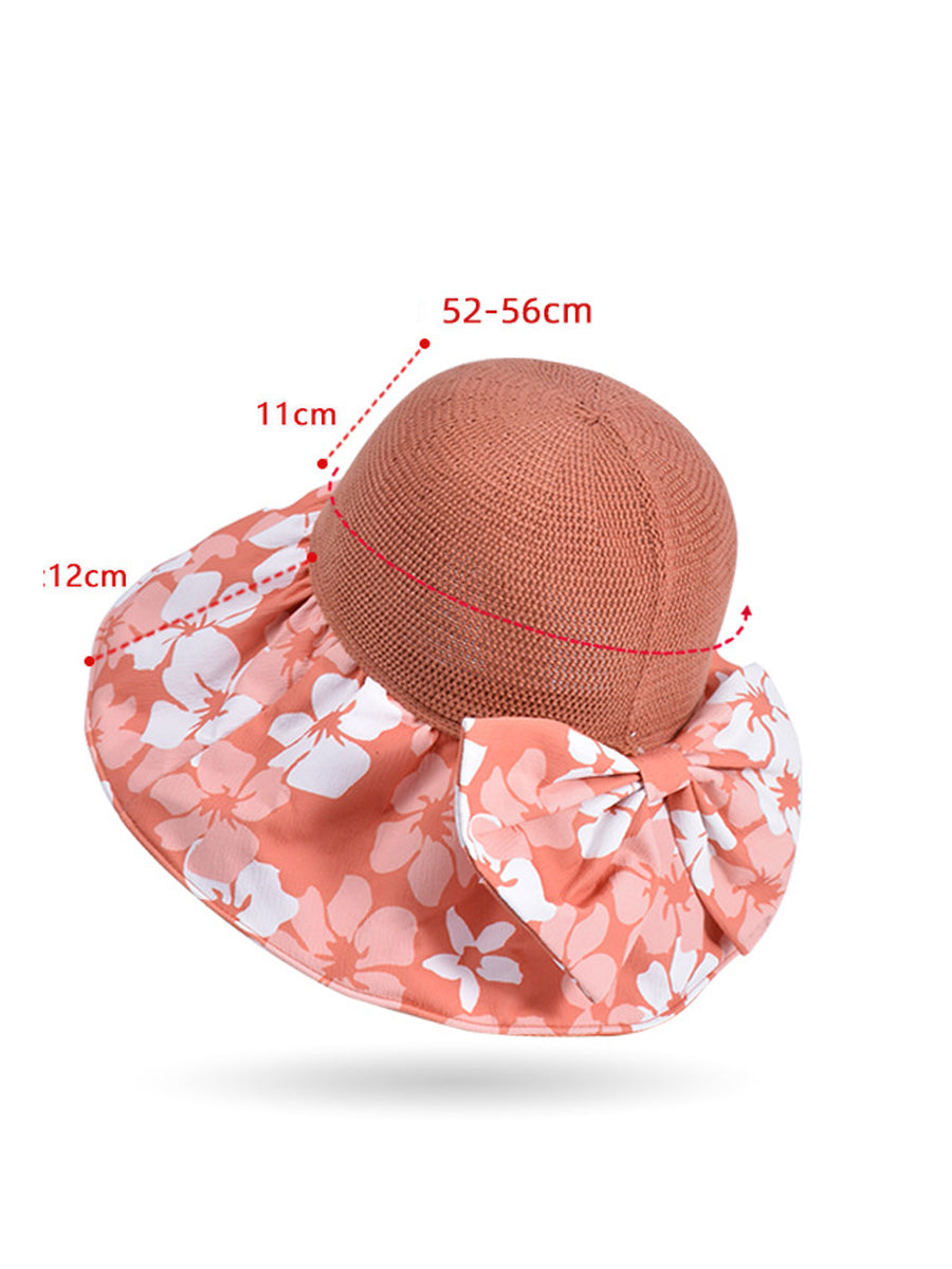 Women Summer Flower Spliced Bowknot Sunproof Hat AA1028