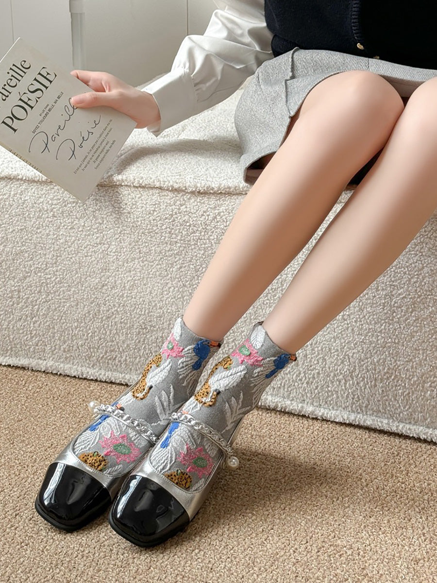 5 Pairs Women Winter Flower Animals Jacquard Socks AX1061