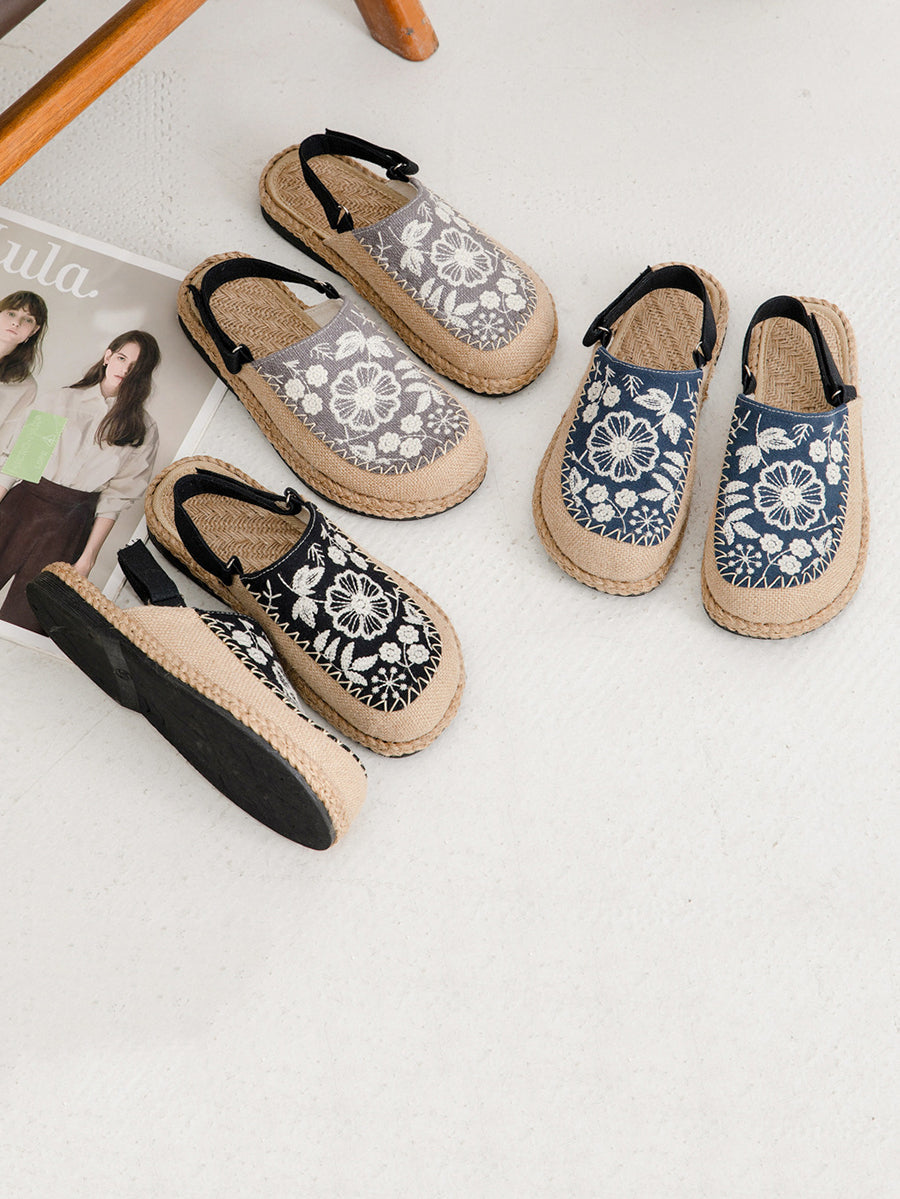Embroidery Flower Women Linen Ethnic Sandals