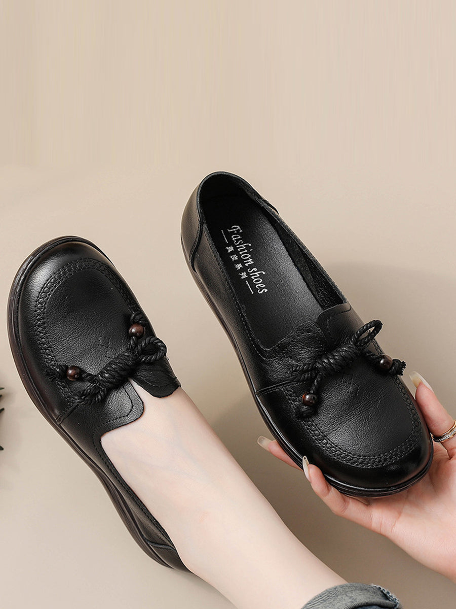 Women Autumn Genuine Leather Solid Platform Shoes AT1037