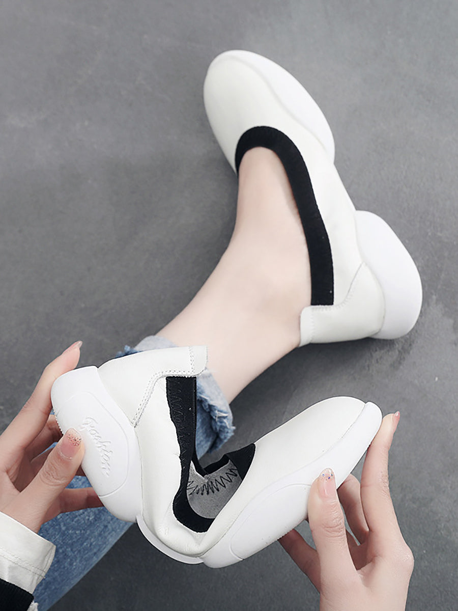 Women Summer Casual Leather Solid Low-Heel Shoes UI1017
