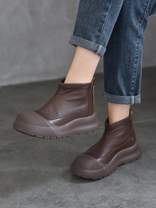 Women Autumn Genuine Leather Solid Platform Ankle Boots WG036