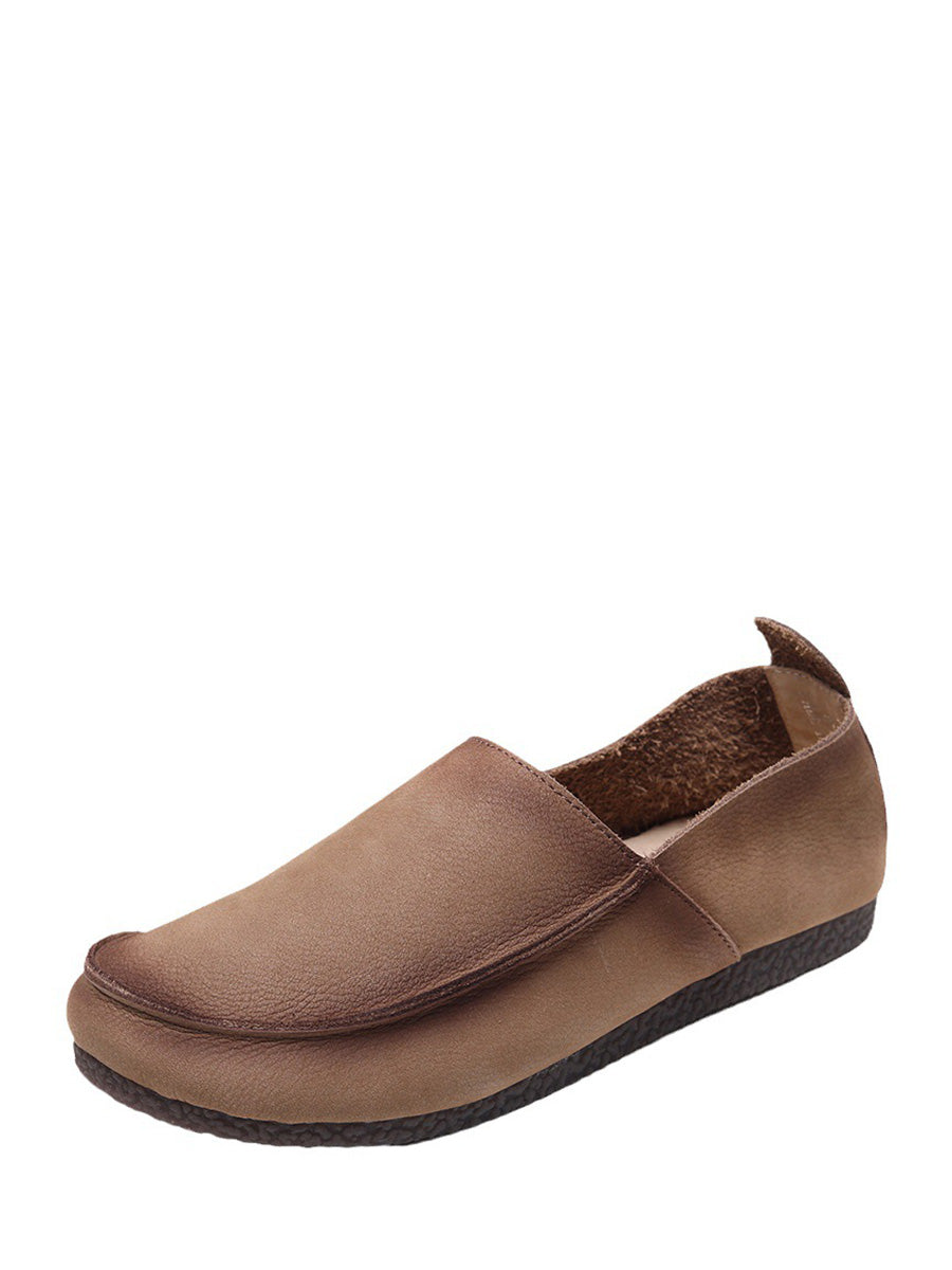 Leather Solid Women Shoes Summer Falt Retro