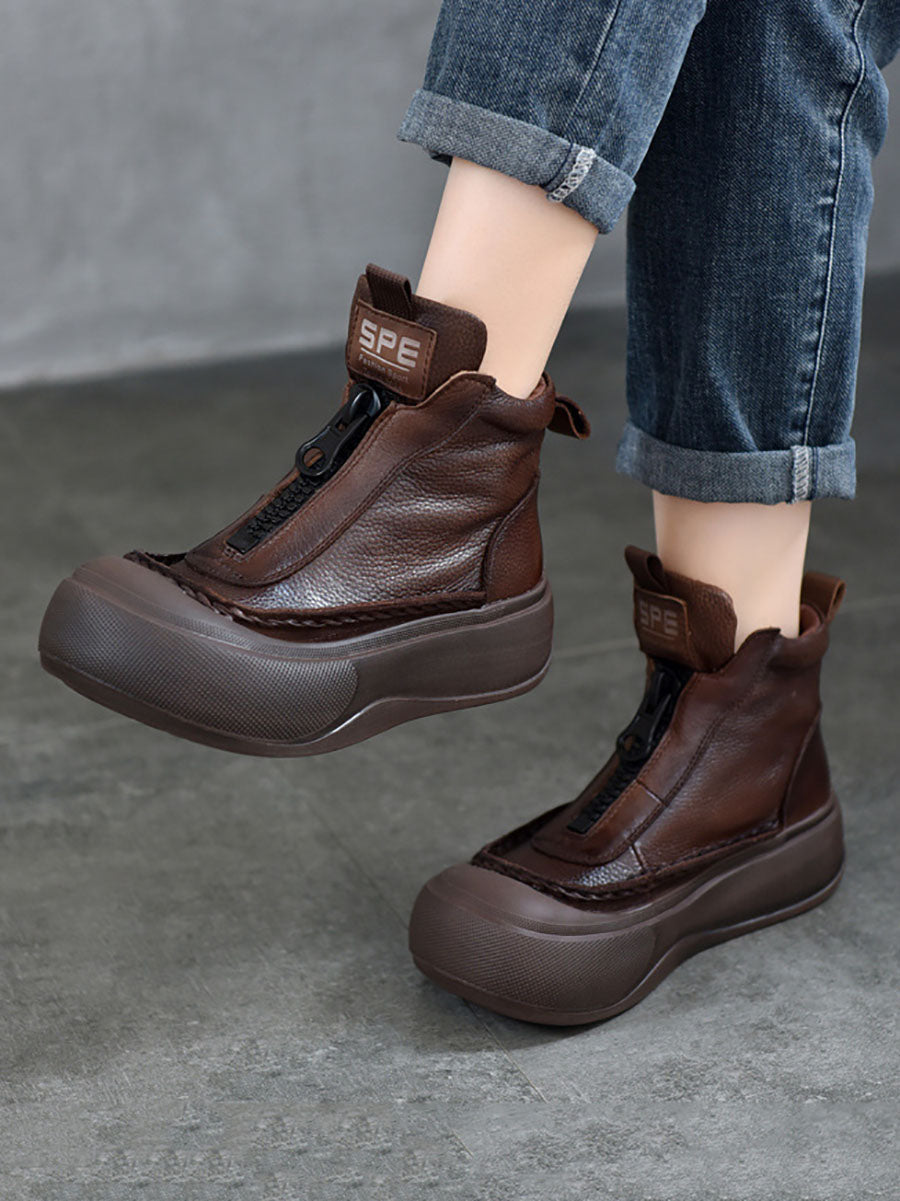 Women Vintage Vintage Leather Zipper Platform Boots BA1029