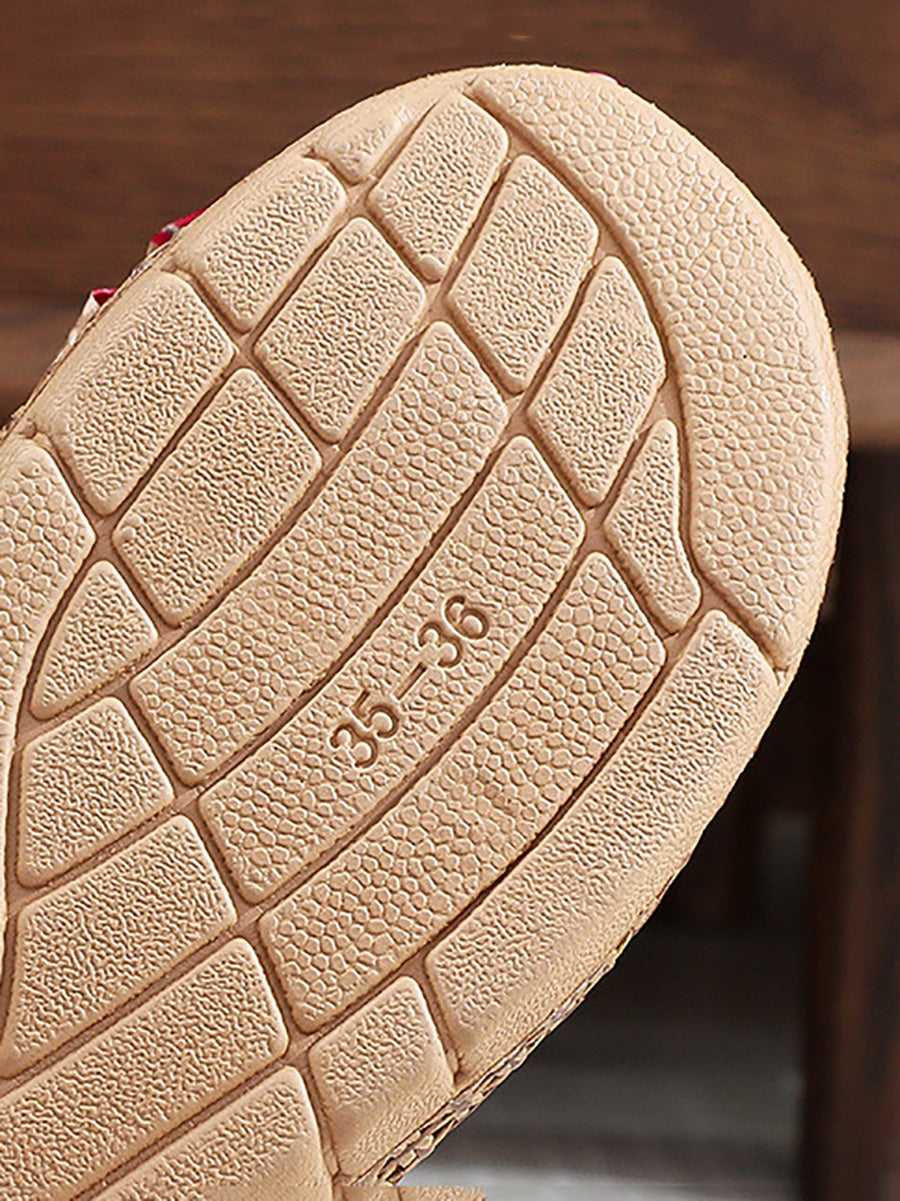 Indoor Weave Slippers Women Straw Flower Ethnic Bowknot