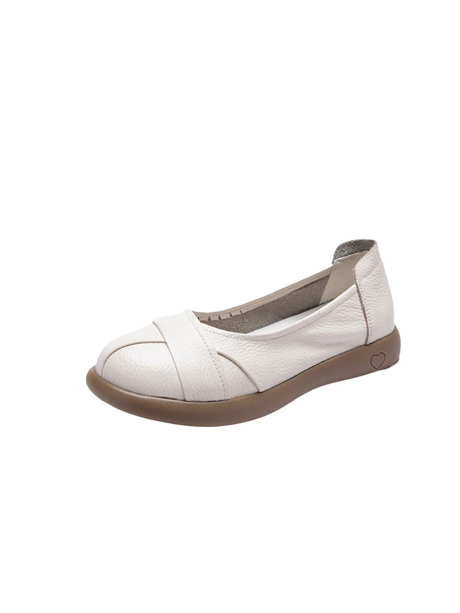Flat Cross Spliced Shoes Women Leather Casual Genuine