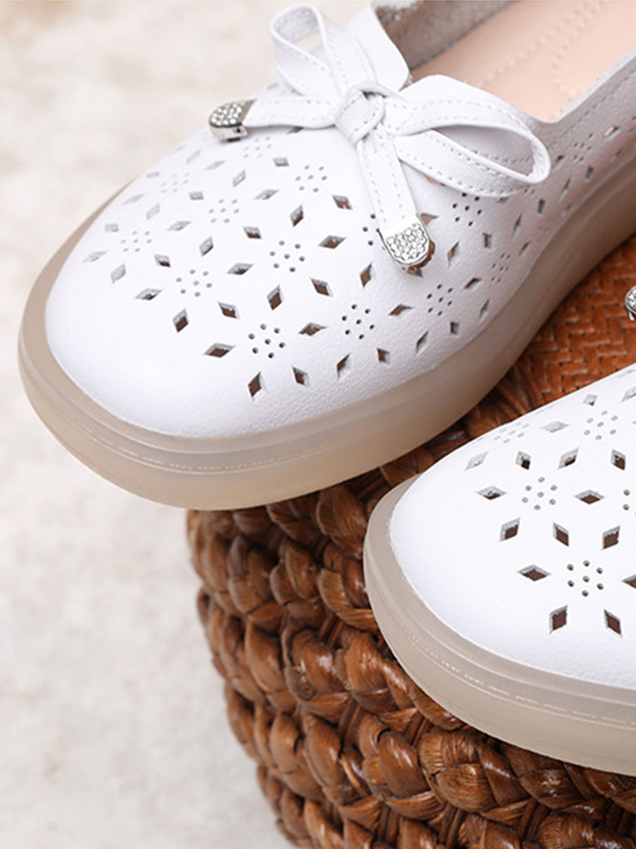 Women Casual Summer Solid Cutout Leather Flat Shoes KL1043