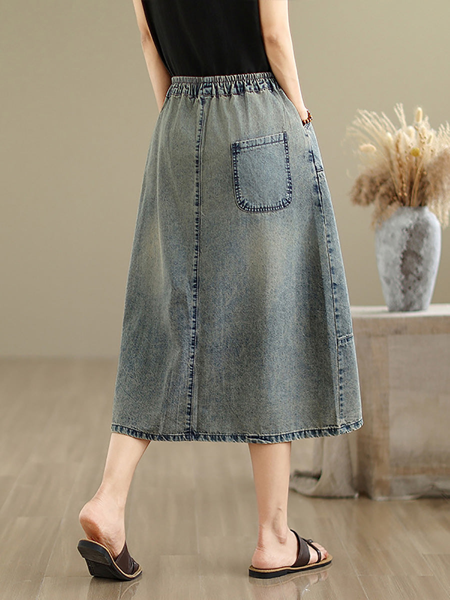 Flower Artsy Spring Embroidery Denim Skirt Women