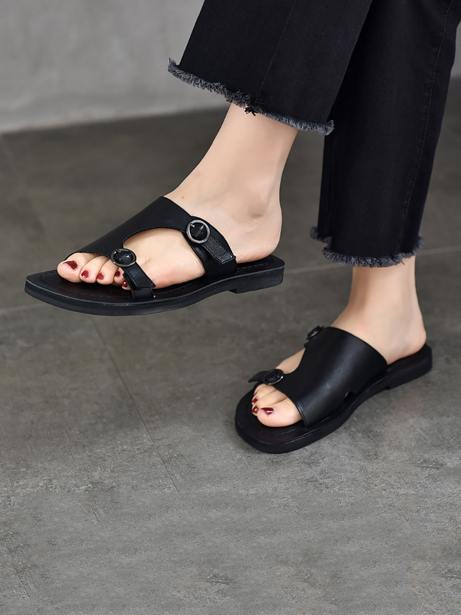Women Casual Summer Soft Leather Flat Slippers WE1008