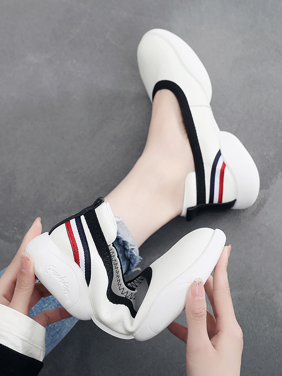 Women Summer Casual Leather Soft Spliced Flat Shoes UI1018