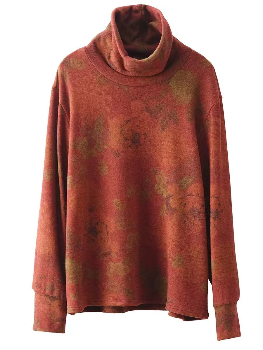 Women Vintage Autumn Flower Turtleneck Sweatshirt AK1023