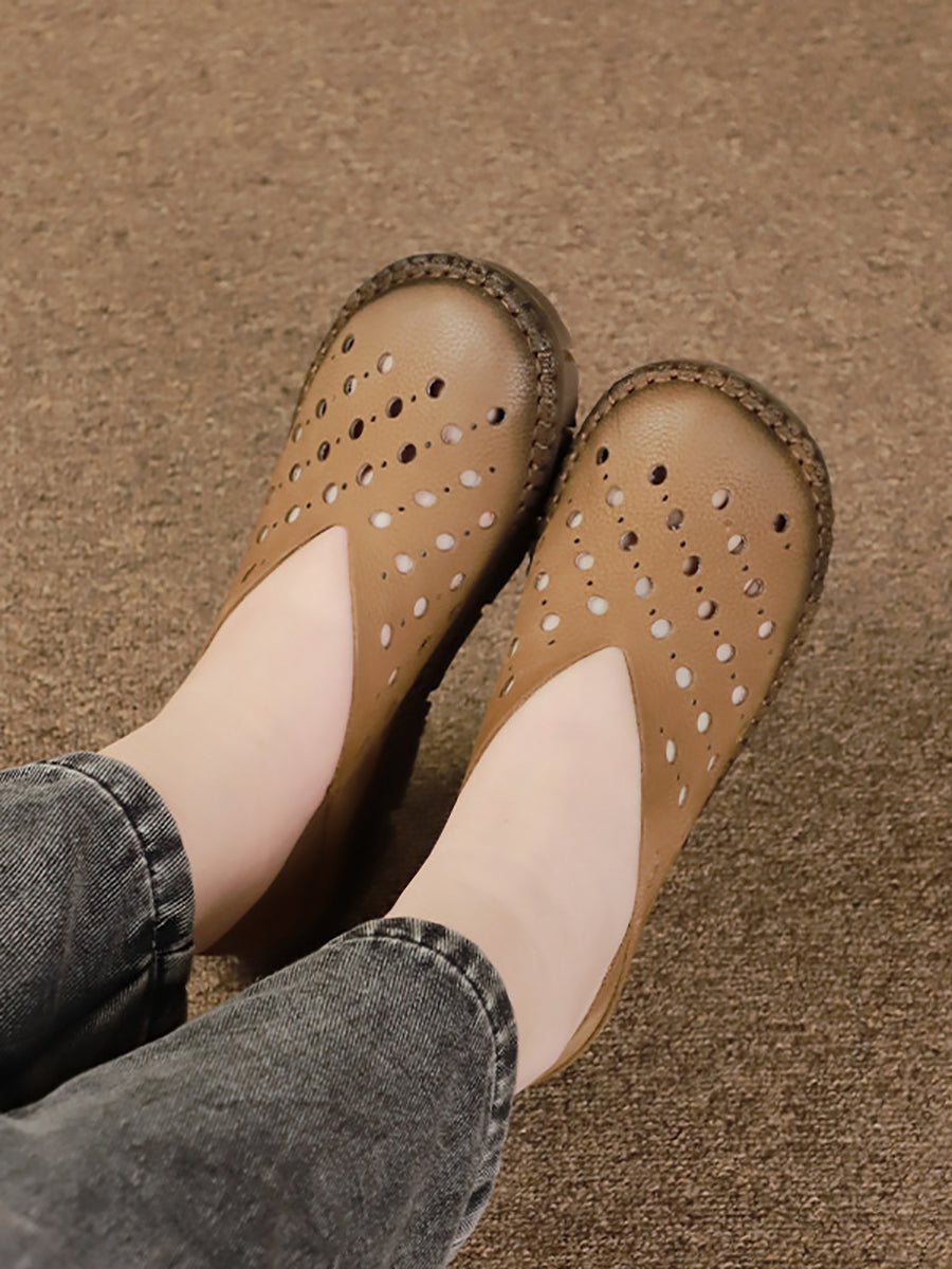 Sandales plates découpées en cuir vintage pour femmes SC1026