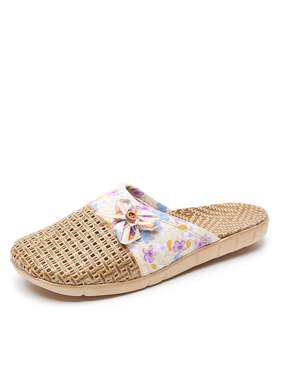 Women Summer Vintage Bamboo Weaving Spliced Slippers FG1022