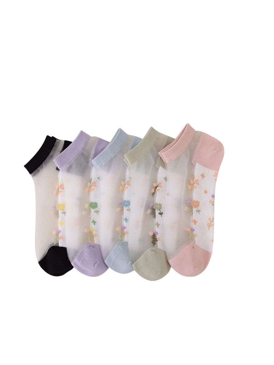 5 Pairs Women Summer Jacquard Thin Socks OO1033