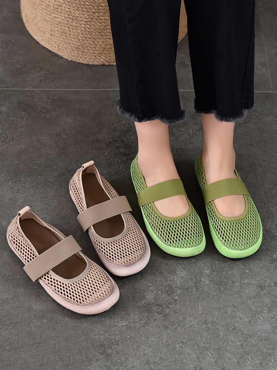 Leather Low Summer Women Shoes Heel Mesh