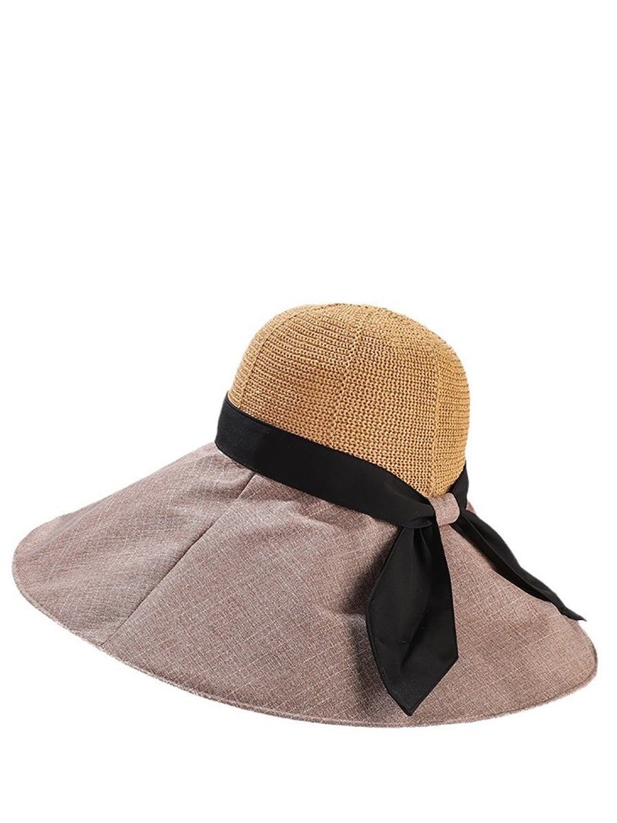 Women Summer Travel Large Brim Sunproof Spliced Hat QW1036