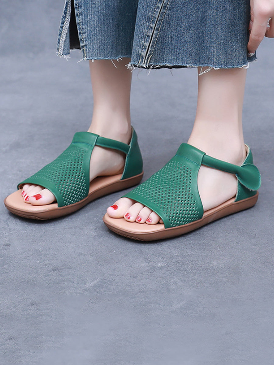 Casua Hollow Sandals Out Women Flat Summer Leather