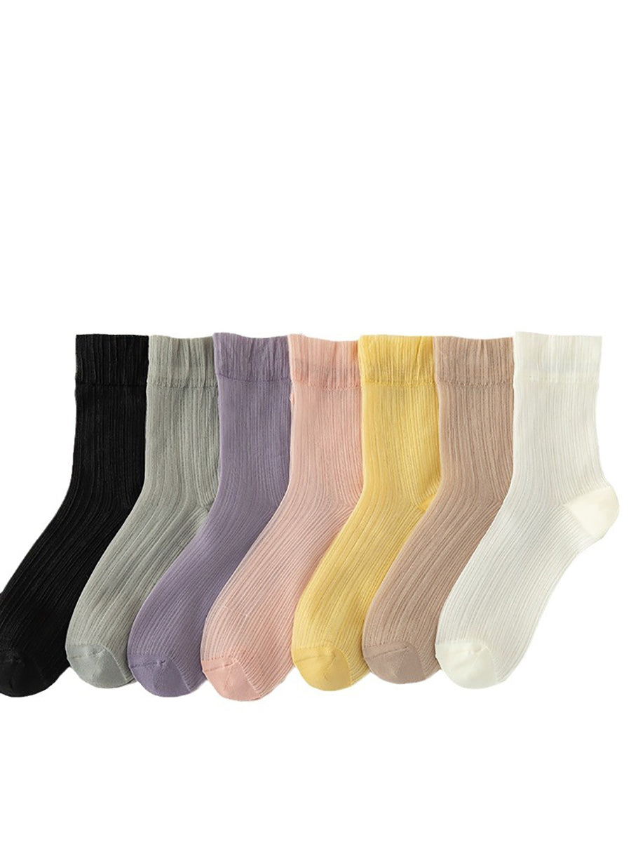 7 Pairs Women Summer Solid Thin Socks II1016