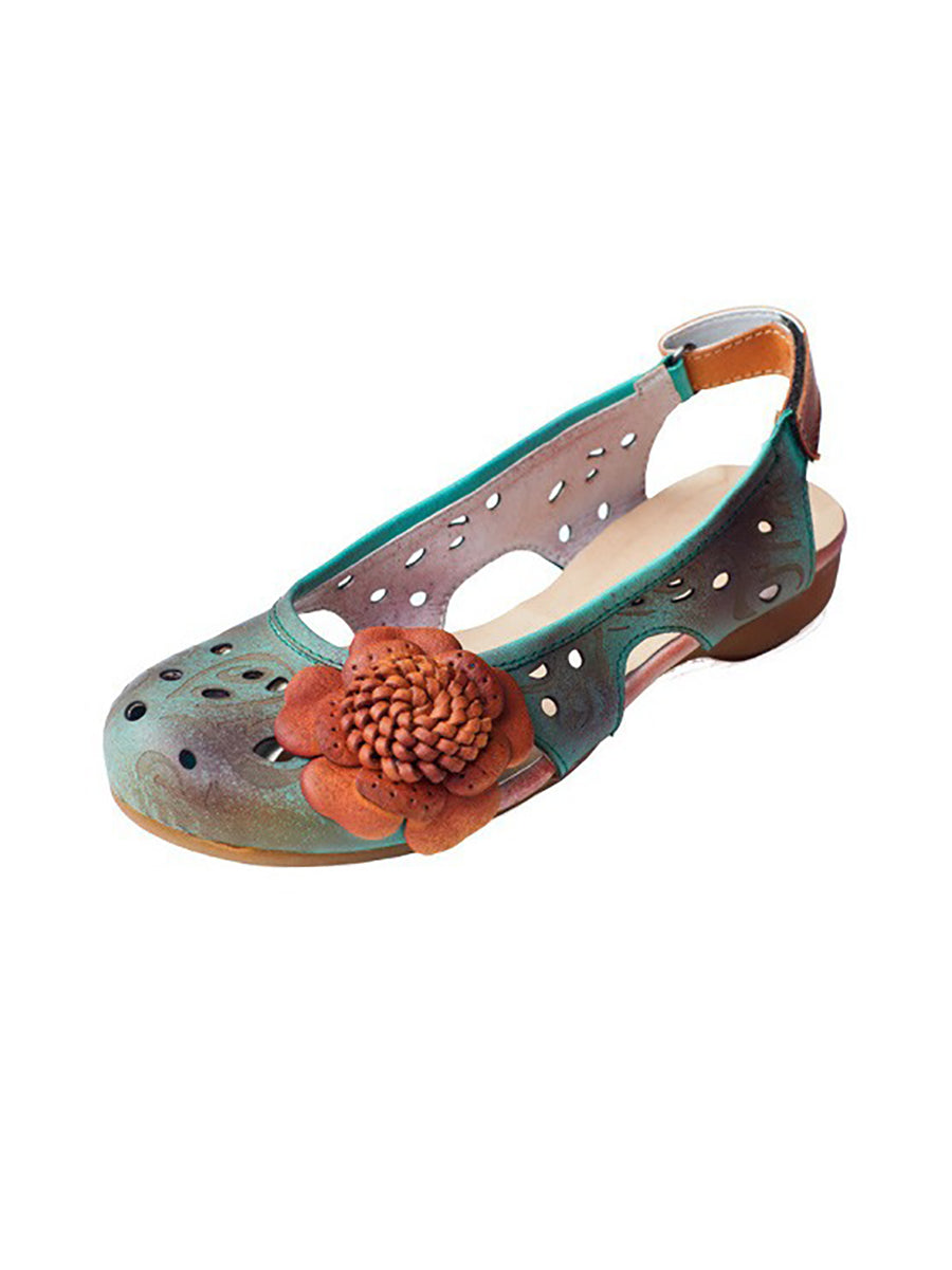 Women Summer Artsy Leather Flower Spliced Sandals UI1014