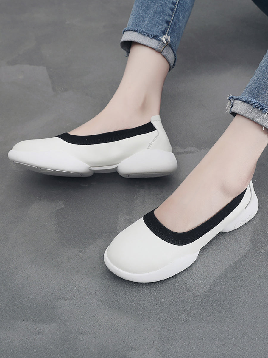 Women Summer Casual Leather Solid Low-Heel Shoes UI1017