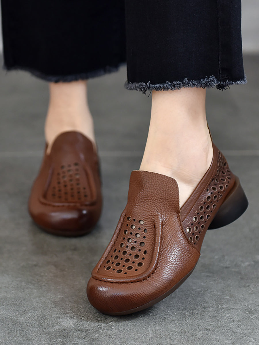 Chaussures d'été décontractées à talons bas en cuir pour femmes KL1023