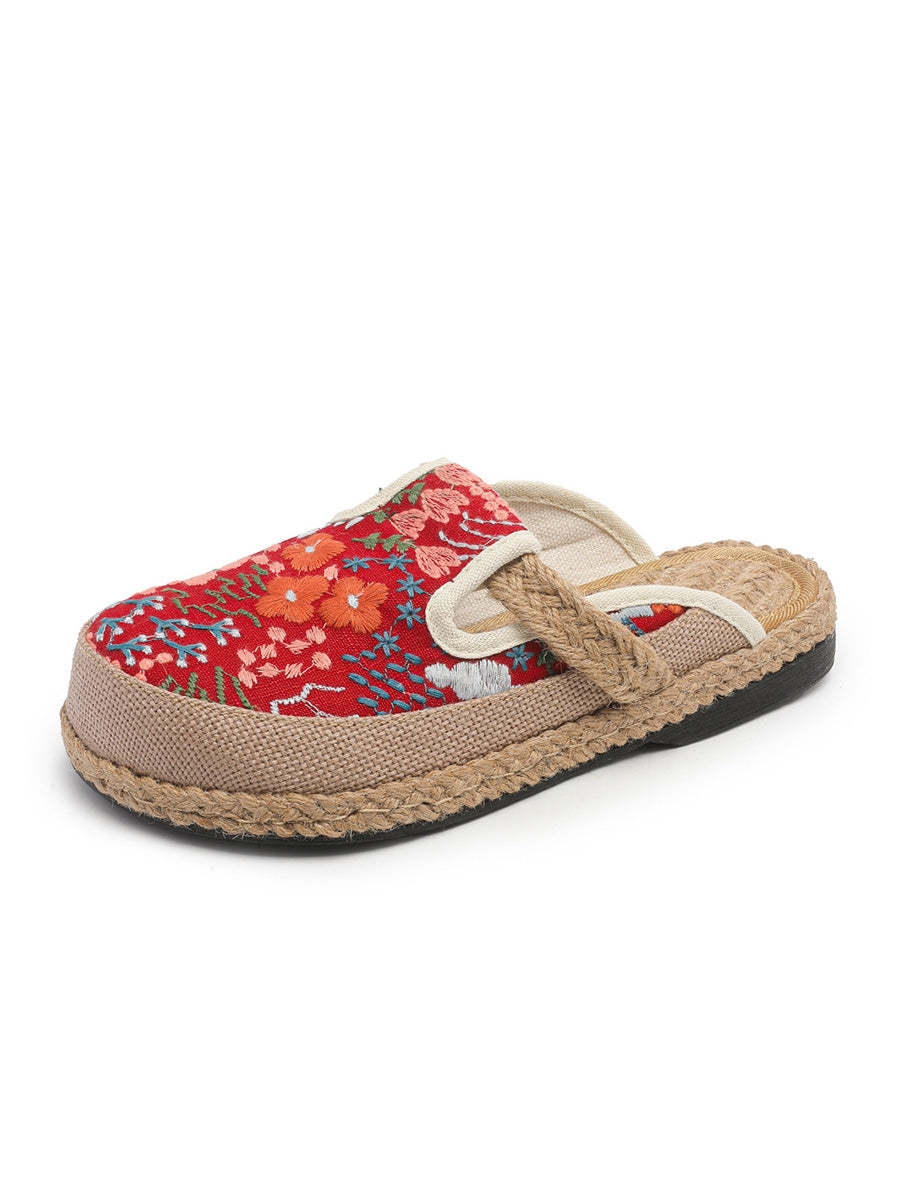 Cotton Women Slippers Flower Embroidery Summer Ethnic