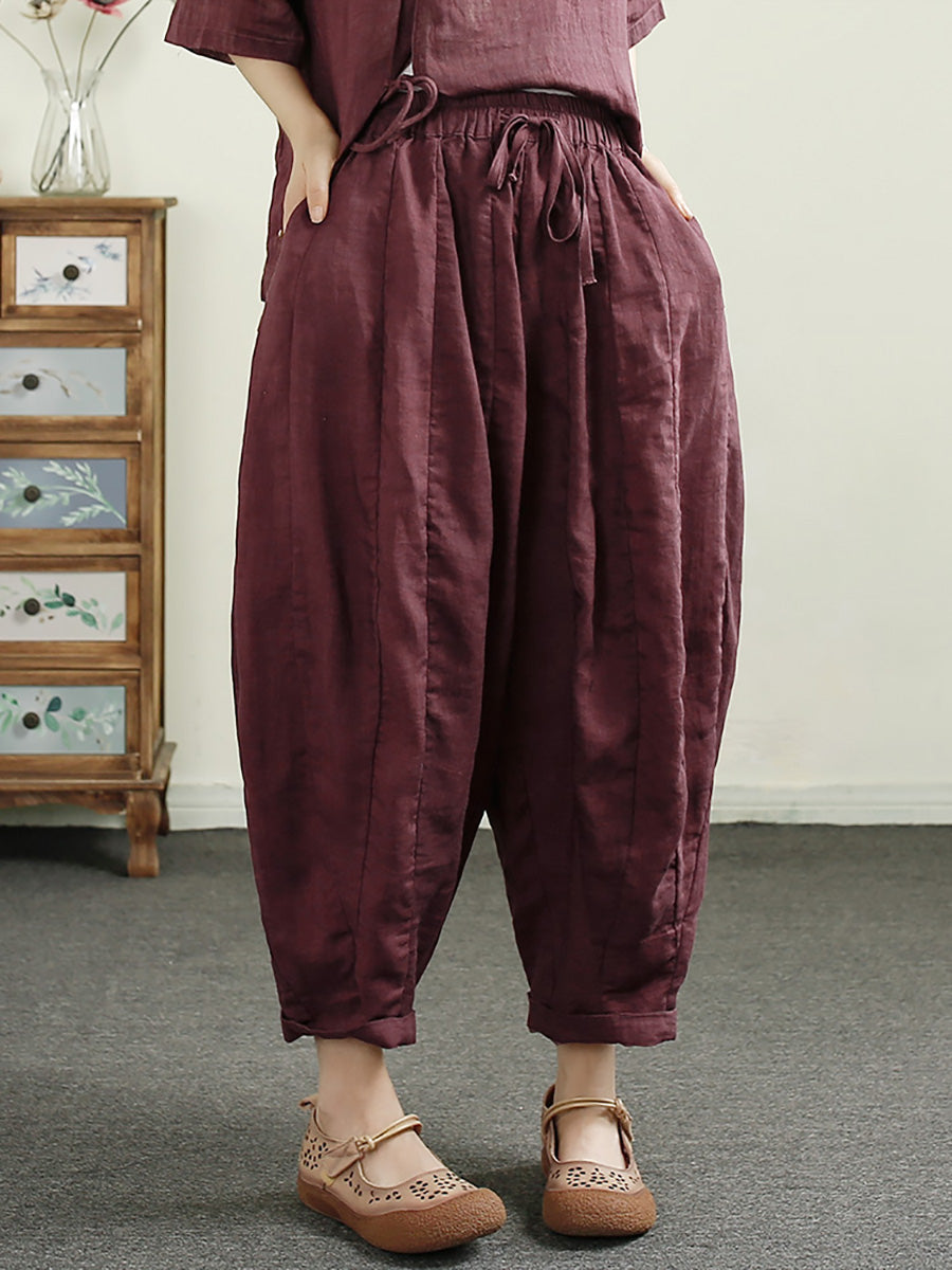 Women Summer Retro Spliced Harem Linen Pants CX010