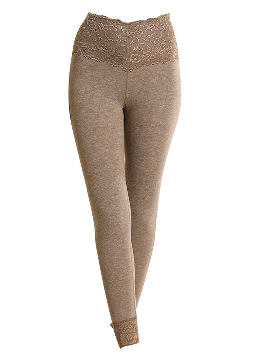 Women Winter Warm High Waist Lace Cashmere Leggings QM010