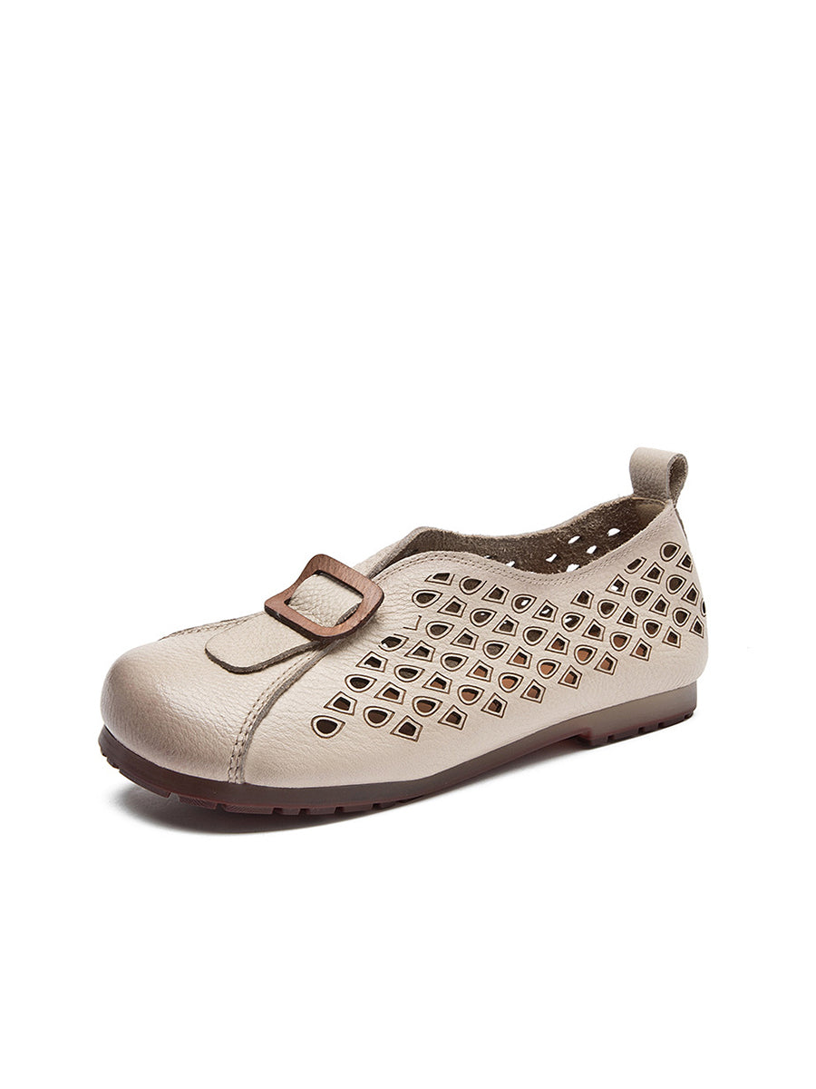 Women Leather Vintage Summer Shoes Flat Spliced