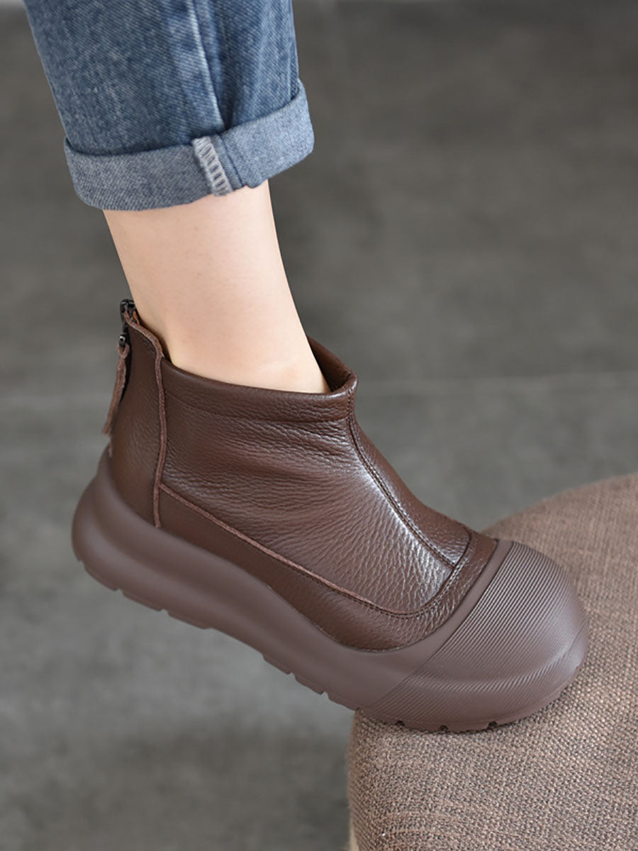 Women Autumn Genuine Leather Solid Platform Ankle Boots WG036