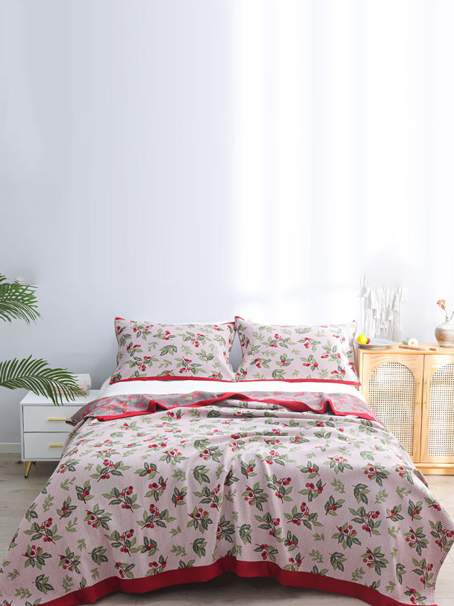 Summer Nap 100%Cotton Jacquard Cherry Sofa Blanket WE1006
