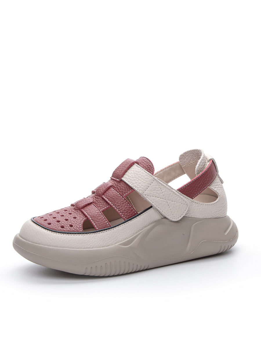 Women Summer Leather Colorblock Platform Sandals IO1027