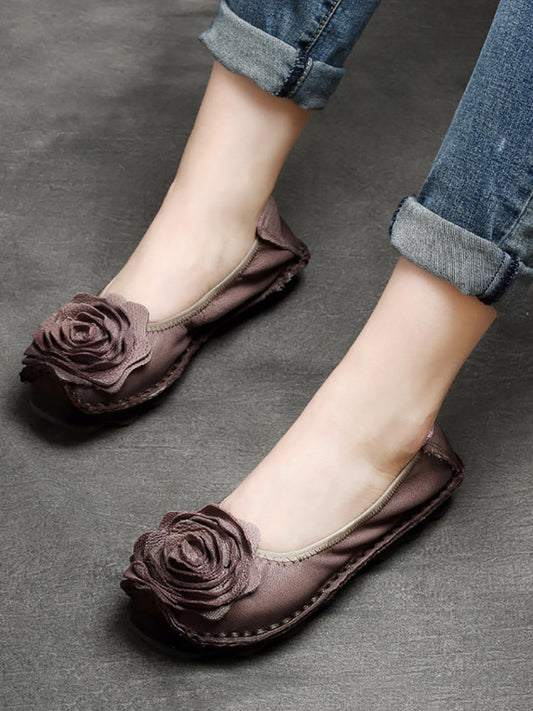 Women Summer Vintage Flower Leather Solid Shoes PP1033