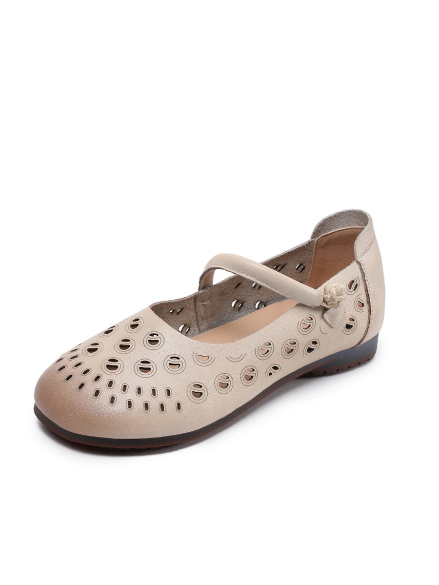 Leather Heel Summer Low Women Shoes Genuine Out Hollow