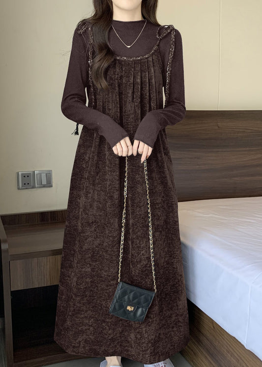 Outfits Silk Set Lace Velvet French Up Piece Spring Two Coffee