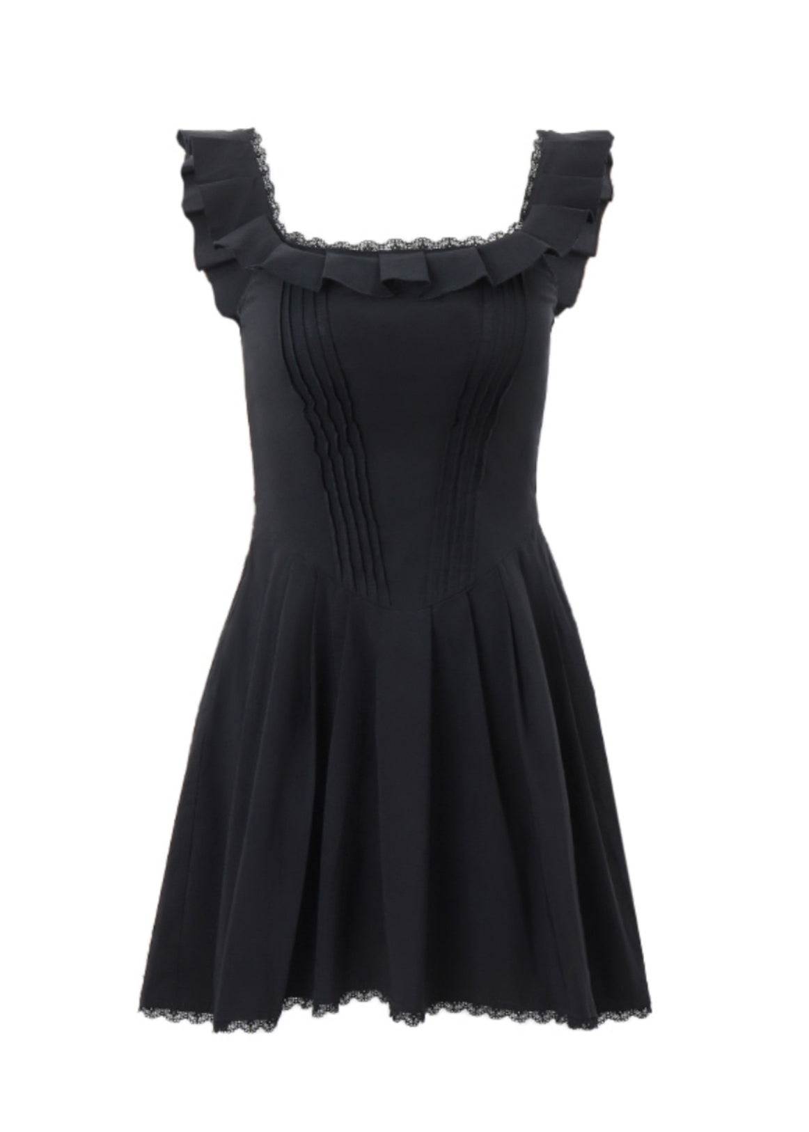 American Ruffled Strap Style Summer Dress Black Spaghetti